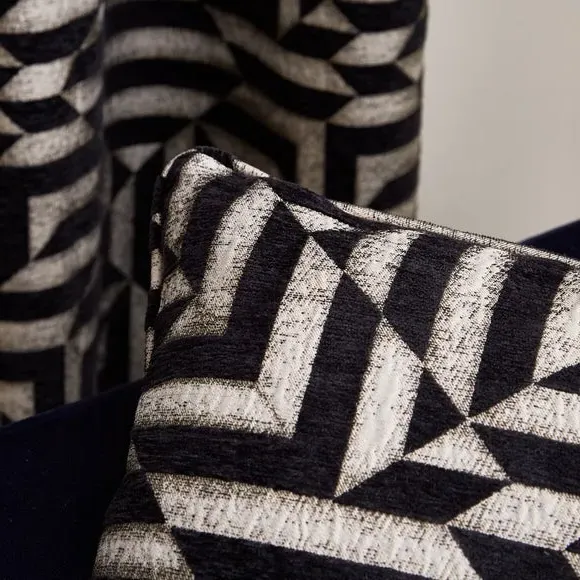 Geometric Cushion with Feather Fill - Black, Chenille