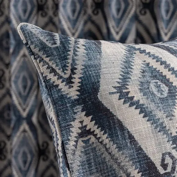 Geometric Cushion with Feather Fill - Navy, Jacquard