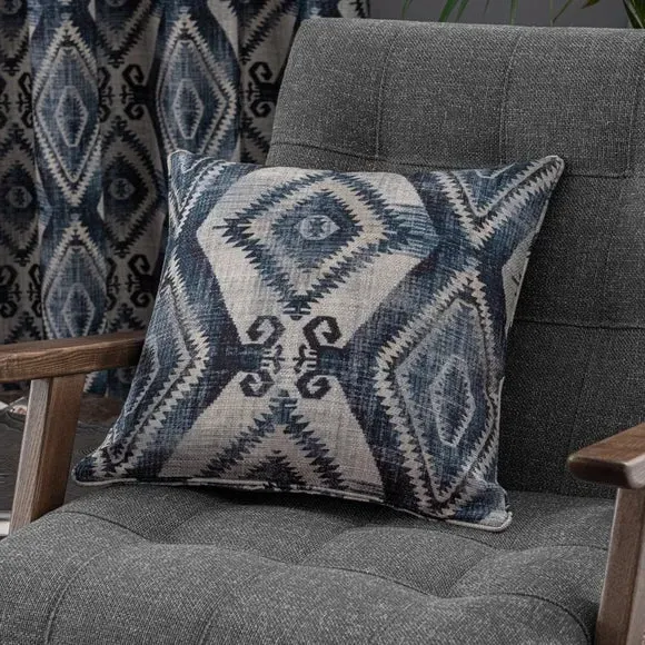 Geometric Cushion with Feather Fill - Navy, Jacquard
