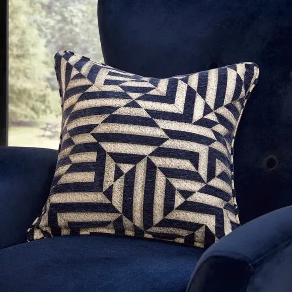 Geometric Cushion with Feather Fill - Navy