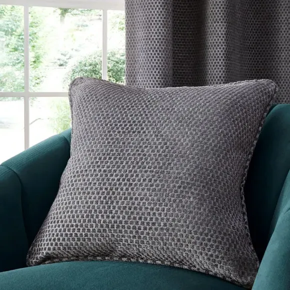 Geometric Cushion with Piped Edge - Grey, Chenille