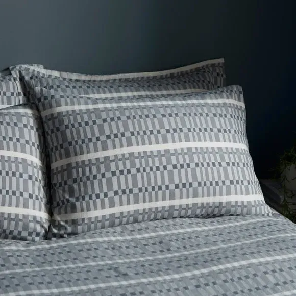 Geometric Duvet Cover Set - Blue, Cotton