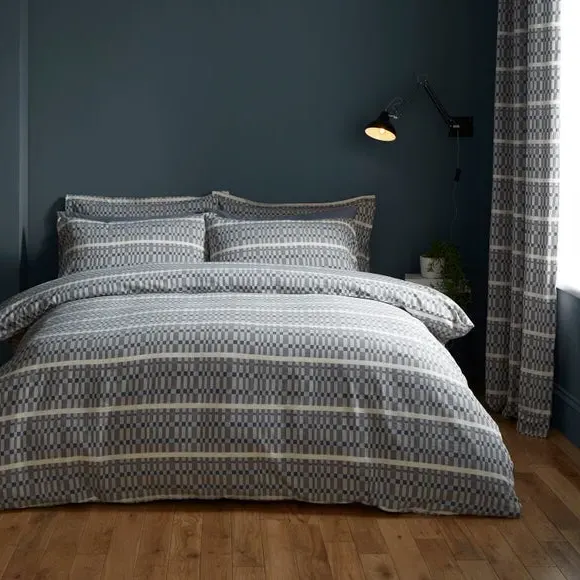 Geometric Duvet Cover Set - Blue, Cotton