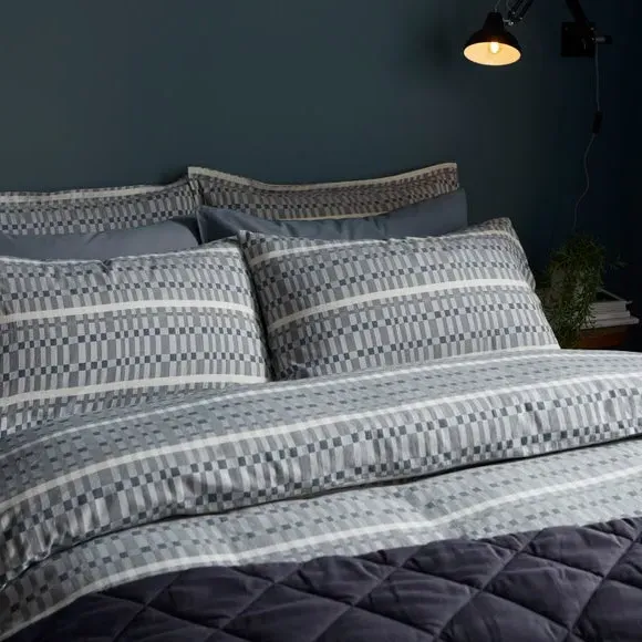 Geometric Duvet Cover Set - Blue, Cotton