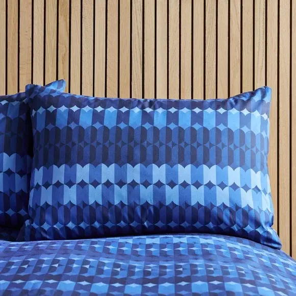 Geometric Duvet Cover Set - Blue, Cotton