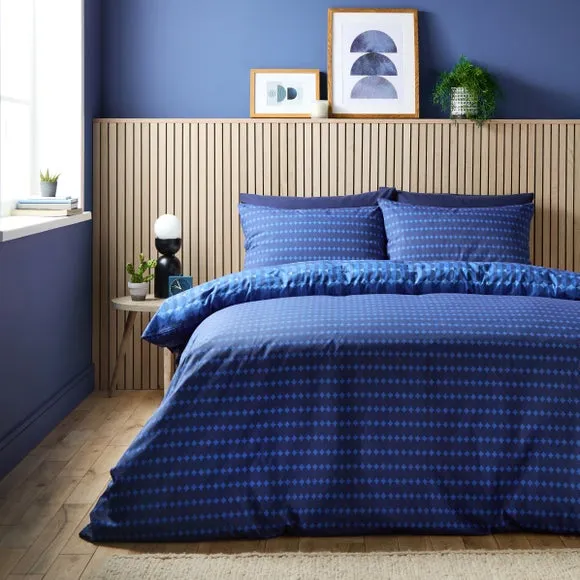 Geometric Duvet Cover Set - Blue, Cotton