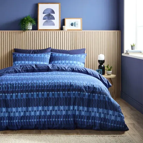 Geometric Duvet Cover Set - Blue, Cotton image