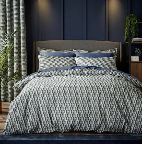 Geometric Duvet Cover Set - Green, Polycotton