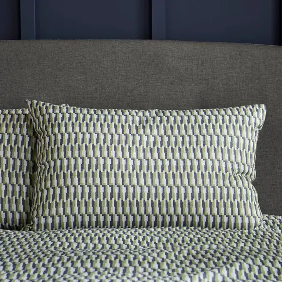 Geometric Duvet Cover Set - Green, Polycotton