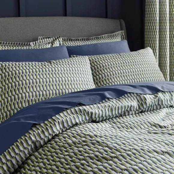 Geometric Duvet Cover Set - Green, Polycotton