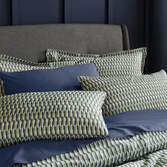 Geometric Duvet Cover Set - Green, Polycotton