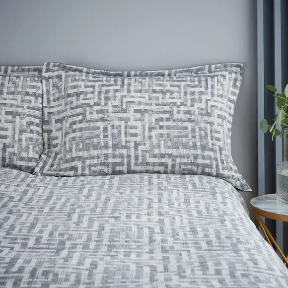Geometric Duvet Cover Set - Grey, Cotton