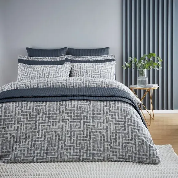 Geometric Duvet Cover Set - Grey, Cotton