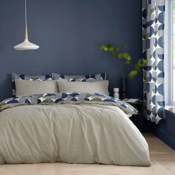 Geometric Duvet Cover Set - Navy, Cotton