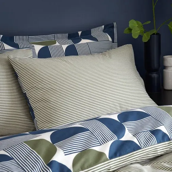 Geometric Duvet Cover Set - Navy, Cotton