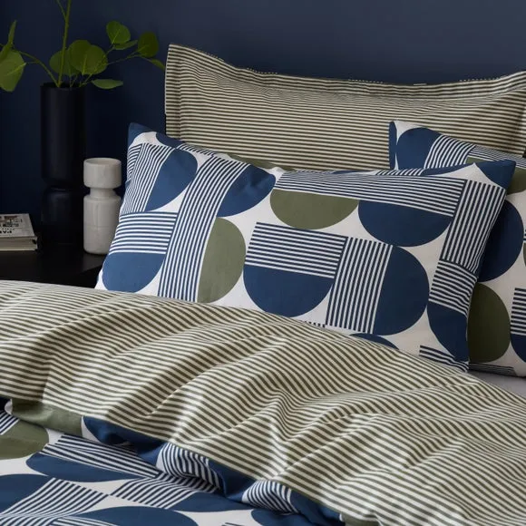 Geometric Duvet Cover Set - Navy, Cotton
