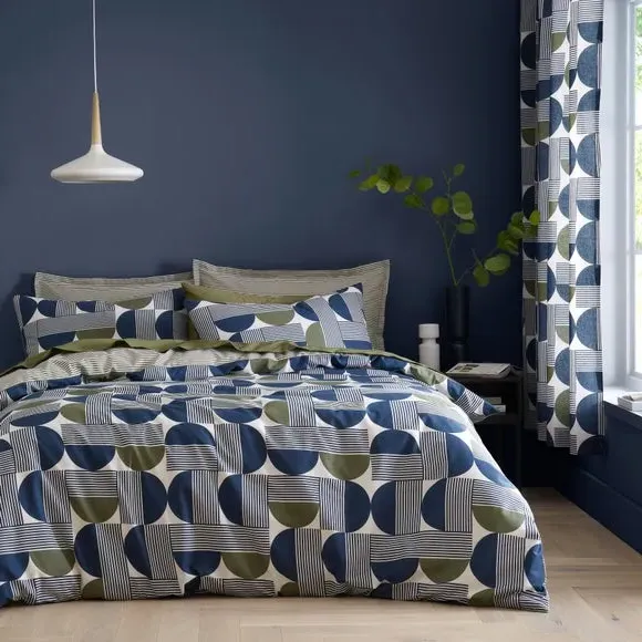 Geometric Duvet Cover Set - Navy, Cotton image