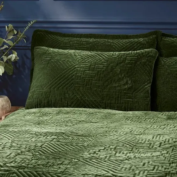 Geometric Duvet Cover Set - Olive, Velvet