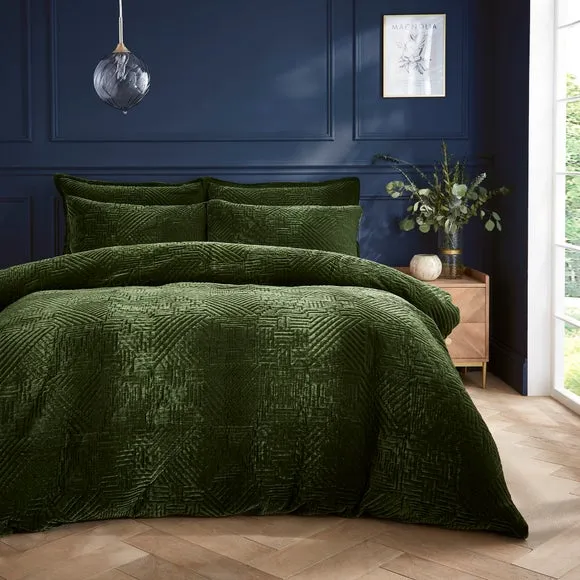 Geometric Duvet Cover Set - Olive, Velvet image