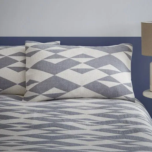Geometric Duvet Cover Set - Steel Blue, Polycotton