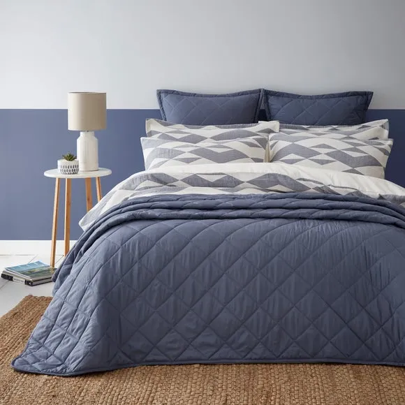 Geometric Duvet Cover Set - Steel Blue, Polycotton
