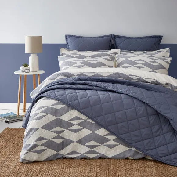 Geometric Duvet Cover Set - Steel Blue, Polycotton image