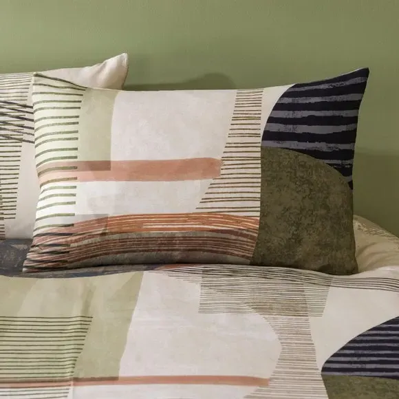 Geometric Duvet Cover Set with Button Closure - Cotton