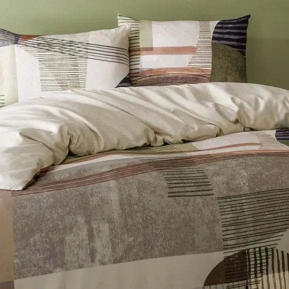 Geometric Duvet Cover Set with Button Closure - Cotton