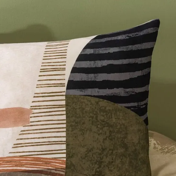 Geometric Duvet Cover Set with Button Closure - Cotton