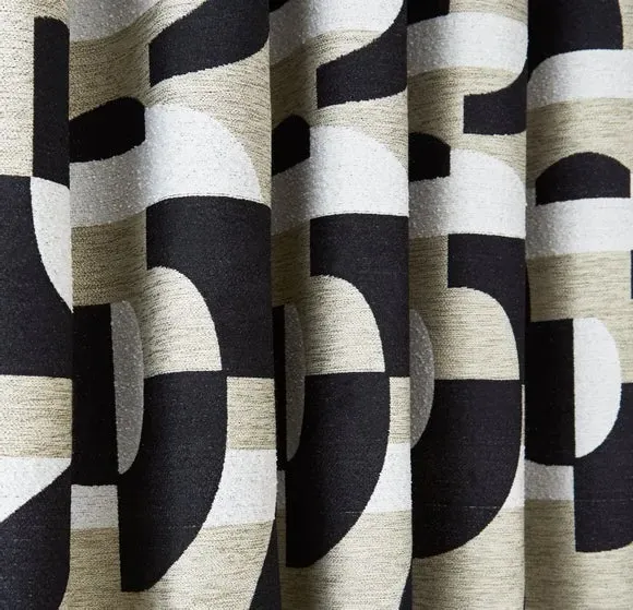 Geometric Eyelet Curtains - Black, Jacquard