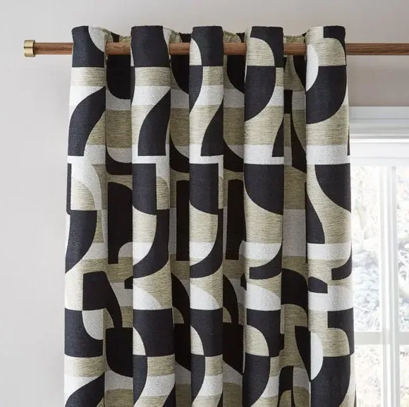 Geometric Eyelet Curtains - Black, Jacquard image