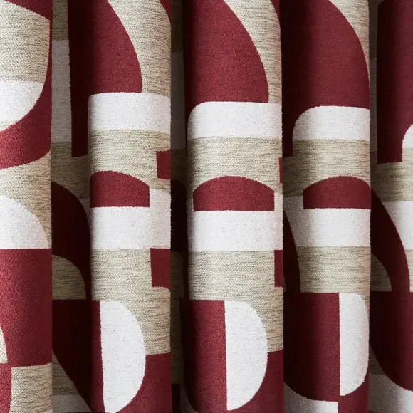 Geometric Eyelet Curtains - Burgundy, Jacquard