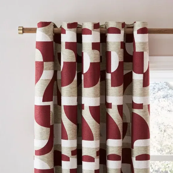 Geometric Eyelet Curtains - Burgundy, Jacquard