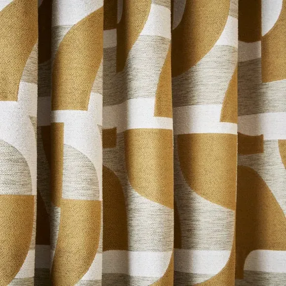 Geometric Eyelet Curtains - Ochre, Jacquard