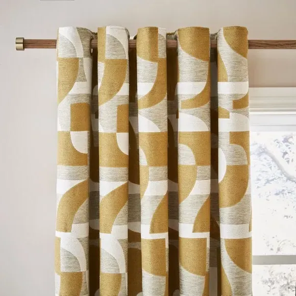 Geometric Eyelet Curtains - Ochre, Jacquard