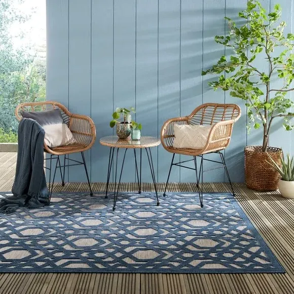Geometric Indoor Outdoor Rug - Blue, Polypropylene