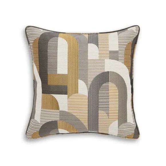 Geometric Jacquard Cushion - Ochre, Polyester