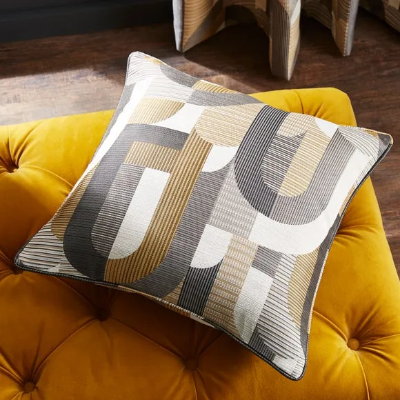 Geometric Jacquard Cushion - Ochre, Polyester