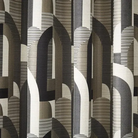 Geometric Jacquard Eyelet Curtains - Charcoal, Polyester
