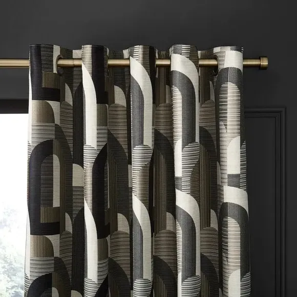 Geometric Jacquard Eyelet Curtains - Charcoal, Polyester image