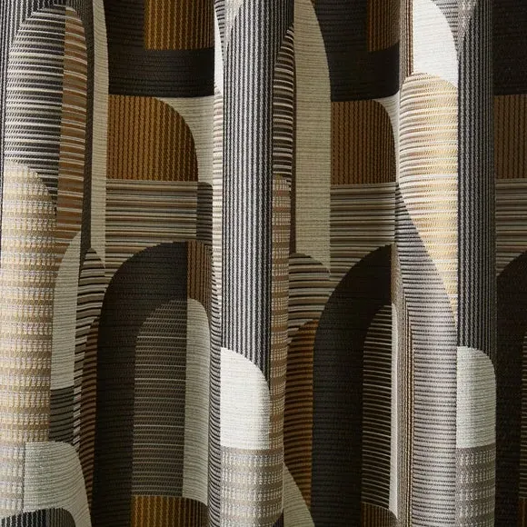 Geometric Jacquard Eyelet Curtains - Ochre, Polyester