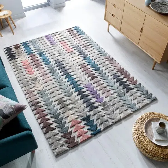 Geometric Rug Hand-Carved - Multi, Wool