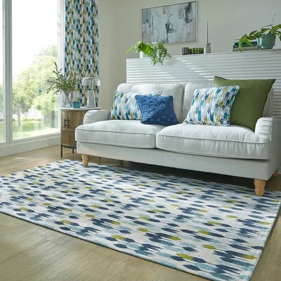 Geometric Rug High Low Pile - Blue, Chenille image