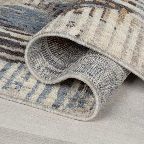 Geometric Rug with Flatweave - Blue, Polyester