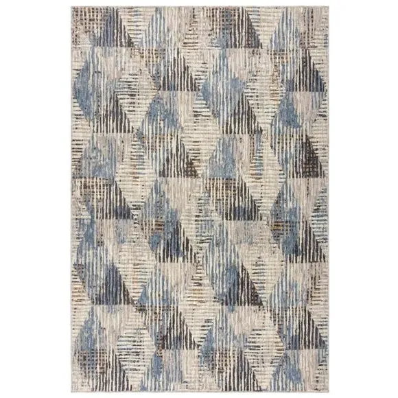 Geometric Rug with Flatweave - Blue, Polyester