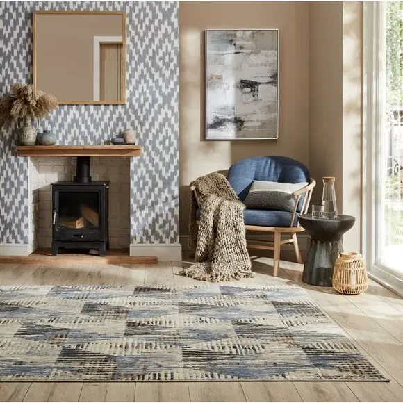 Geometric Rug with Flatweave - Blue, Polyester image