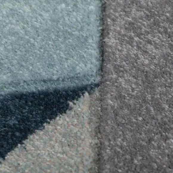 Geometric Rug with Hand Carved Detail - Denim