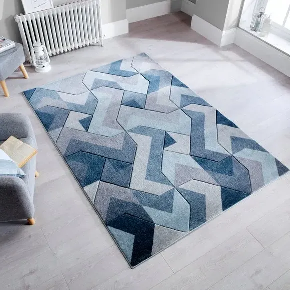 Geometric Rug with Hand Carved Detail - Denim image