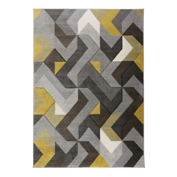 Geometric Rug with Hand Carved Detail - Ochre