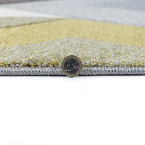 Geometric Rug with Hand Carved Detail - Ochre